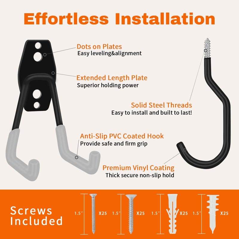 SMARTOLOGY Garage Hooks with Bike Hook & Extension Cord Organizer, 15 Pack Set Steel Multi-Tool Hanger, Heavy Duty Utility Storage Holder for Home & Warehouse Lawn Garden Tool Organizer - Image 2